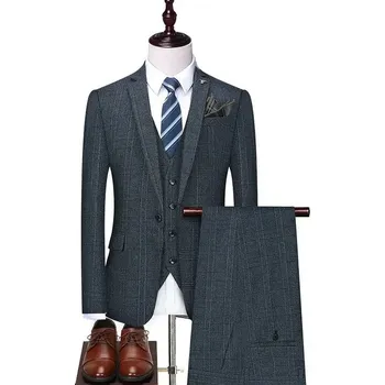 Pánský oblek Best Fashion Pánský lněný oblek pro elegantní letní styl Barva: Modrá, Velikost: XL