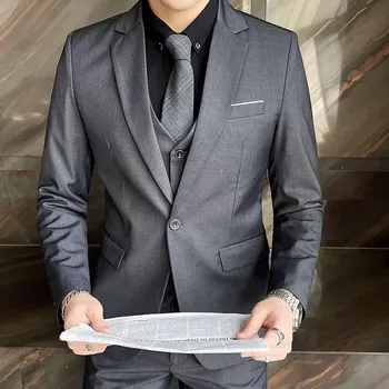 Pánský oblek Best Fashion Pánský třídílný oblek v moderním elegantním stylu Barva: Šedá, Velikost: 8XL