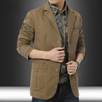 Best Fashion Pánské bavlněné sako pro ležérní styl Barva: Khaki, Velikost: M