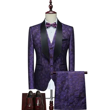 Best Fashion Pánský svatební oblek s vestou pro slavnostní den Barva: Fialová, Velikost: M