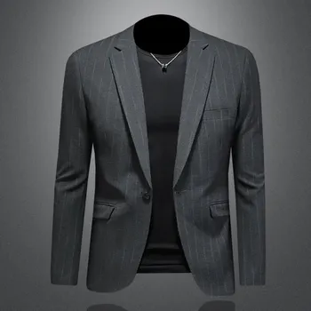 Best Fashion Pánské pruhované sako v moderním slim střihu Barva: Šedá, Velikost: M