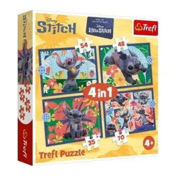 Puzzle TREFL Puzzle 4v1 Lilo&amp;Stitch Dovolená na Havaji 28,5x20,5cm v krabici 28x28x6cm