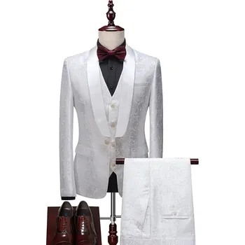 Pánský oblek Best Fashion Pánský třídílný oblek pro svatby a společenské akce Barva: Bílá, Velikost: M