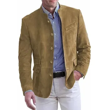 Best Fashion Pánské semišové sako pro společenské události Barva: Khaki, Velikost: XL