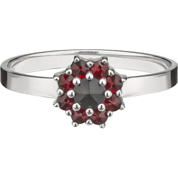 Prsten Stříbrný prsten s českým granátem, rhodiovaný - květina Velikost: 55
