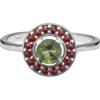 Prsten Stříbrný prsten s českým granátem a vltavínem, rhodiovaný - kruh Velikost: 53