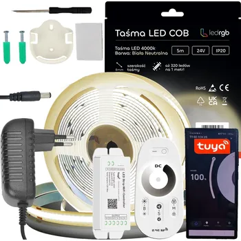 LED páska Sada LED COB pásku 24V 5m 4000K BÍLÁ + ZDROJ DO ZÁSUVKY WIFI + DÁLKOVÝ OVLADAČ