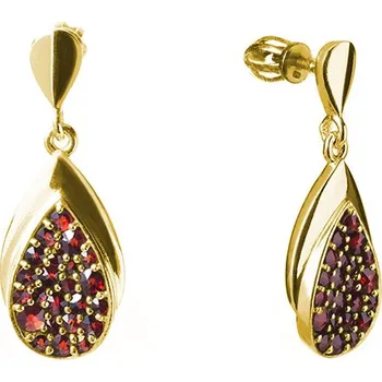 Náušnice Stříbrné náušnice s českým granátem, zlacené - kapka Zapínání: balónek