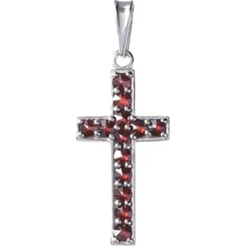 Přívěsek Stříbrný přívěsek s českým granátem, rhodiovaný - křížek