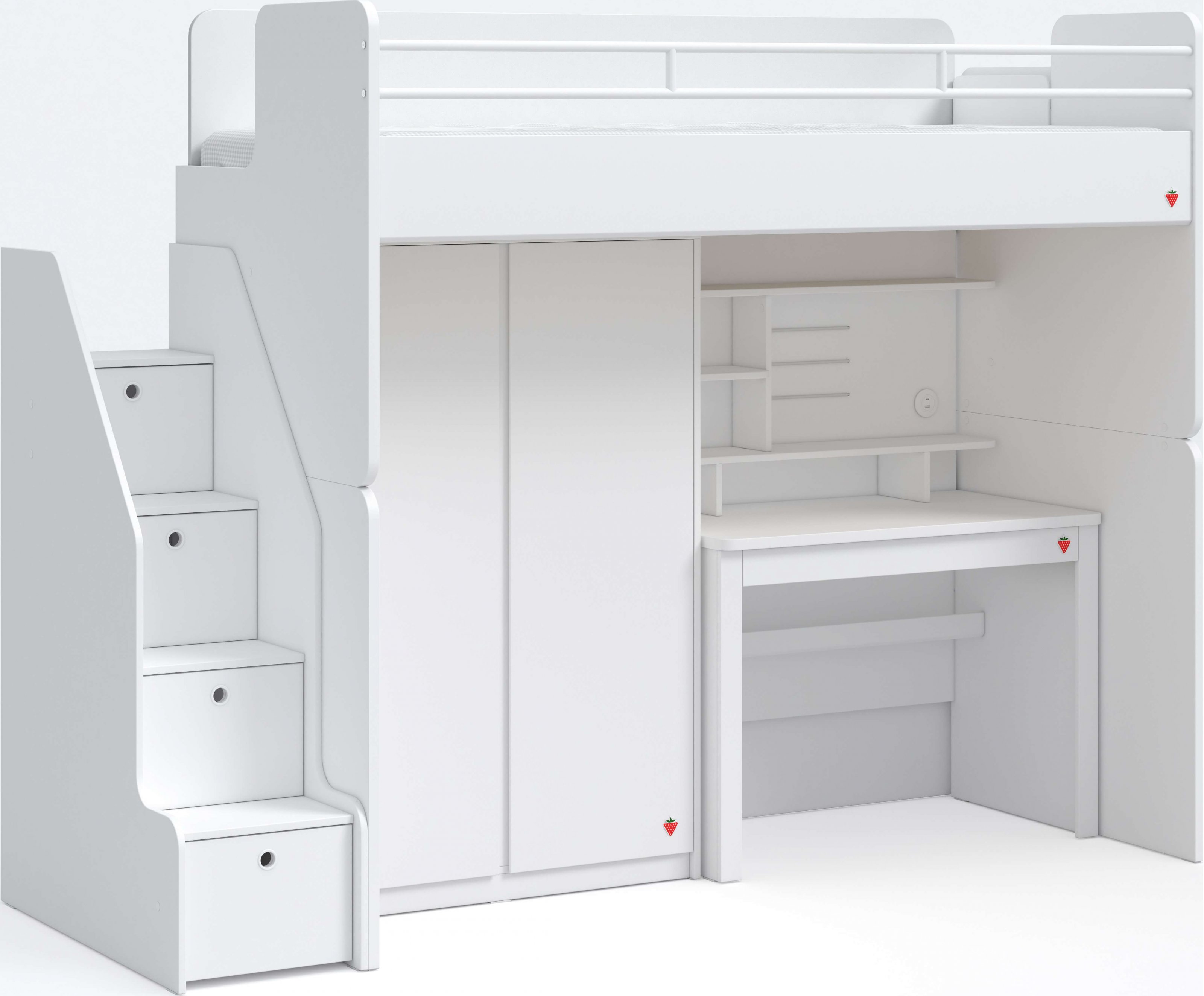 Čilek Zvýšená postel 90x200 cm se schody SET White Studio