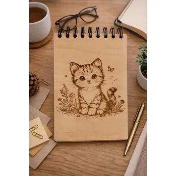desky na sešit Dary dřeva Dřevěný zápisník s gravírováním - kočička Velikost: A6