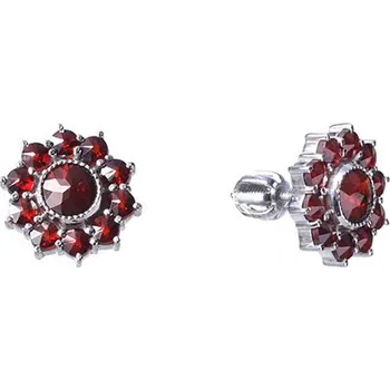Náušnice Stříbrné náušnice s českým granátem, rhodiované - květina Zapínání: balónek