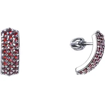 Náušnice Stříbrné náušnice s českým granátem, rhodiované - linka Zapínání: balónek