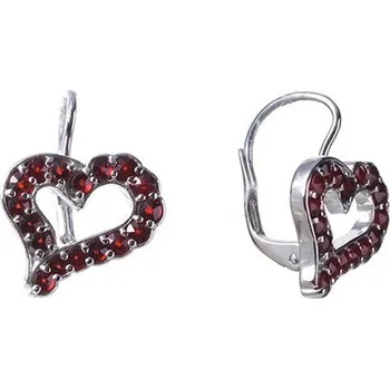 Náušnice Stříbrné náušnice s českým granátem, rhodiované - srdce Zapínání: puzeta