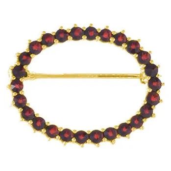 Brož Stříbrná brož s českým granátem, zlacená - ovál