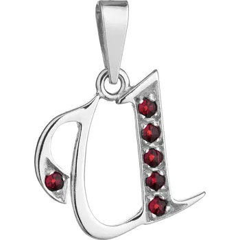 Přívěsek Stříbrný přívěsek s českým granátem, rhodiovaný - písmeno U