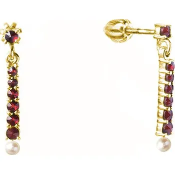 Náušnice Stříbrné náušnice s českým granátem a perlou, zlacené - linka Zapínání: puzeta