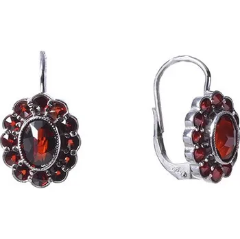 Náušnice Stříbrné náušnice s českým granátem, rhodiované - ovál Zapínání: balónek