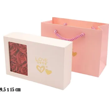 Dárková krabička Mareb Dárková krabička na šperky s okénkem a růžemi – Růžová (9,5 × 15 cm)