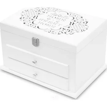 Šperkovnice Klenoty Budín Bílá obrovská dřevěná zdobená třípatrová šperkovnice 113553/149000007 s nápisem HOME (Klenoty Budín Bílá obrovská dřevěná zdobená třípatrová šperkovnice 113553/149000007 s nápisem HOME )