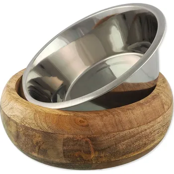 Miska pro psa Miska Dog Fantasy nerez v dřevě, zaoblená 400ml