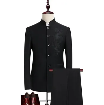 Pánský oblek Best Fashion Pánský oblek se stojáčkem pro moderní styl Barva: Černá, Velikost: XL