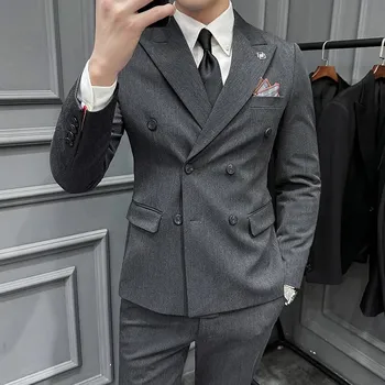 Best Fashion Pánský dvouřadý třídílný oblek pro svatební styl Barva: Tmavě Šedá, Velikost: S