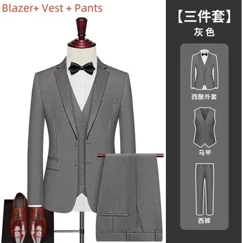 Best Fashion Pánský třídílný oblek pro svatby a formální akce Velikost: 7XL, Barva (Varianta): gray 2 button suit