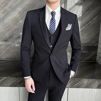 Best Fashion Pánský třídílný oblek pro svatby a formální události Barva: Černá, Velikost: 4XL