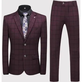 Best Fashion Pánský kostkovaný třídílný oblek v britském stylu Velikost: M, Barva (Varianta): Red 2 piece set