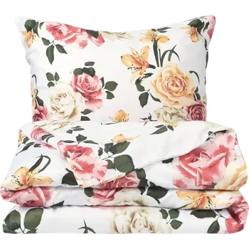 Povlečení Matex Saténové povlečení Růže s liliemi, 140 x 200 cm, 70 x 90 cm, světle žlutá