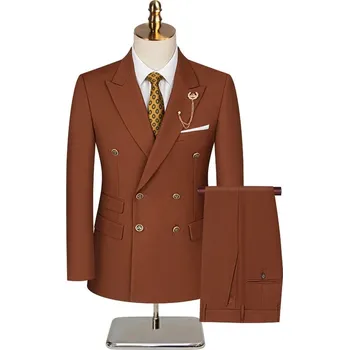 Pánský oblek Best Fashion Pánský dvouřadý oblek pro slavnostní příležitosti Velikost: XS, Barva (Varianta): 8211 A16 Coffee
