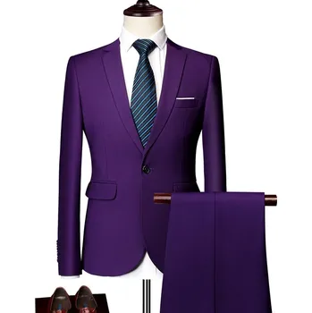 Best Fashion Pánský dvoudílný oblek pro svatby a společenské akce Barva: Fialová, Velikost: XL