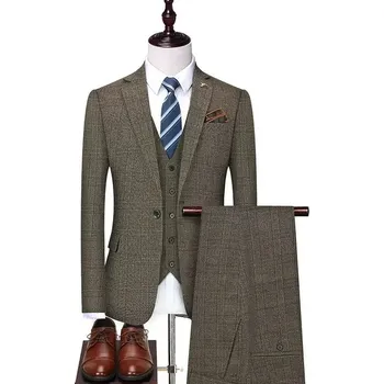 Best Fashion Pánský lněný oblek pro elegantní letní styl Barva: Kávová, Velikost: M