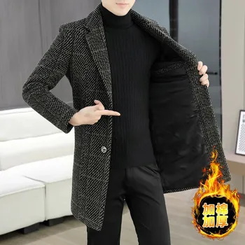 Pánský zimní kabát Best Fashion Pánský dlouhý zimní kabát s klopovým límcem Barva: Khaki, Velikost: M