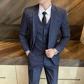 Pánský oblek Best Fashion Pánský třídílný oblek pro svatby a formální události Velikost: XXS, Barva (Varianta): 1617-Tmavě modrá