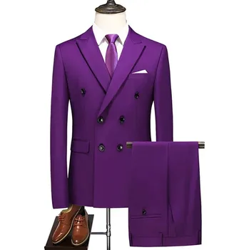 Best Fashion Pánský dvouřadý oblek v elegantním stylu Barva: Fialová, Velikost: 3XL