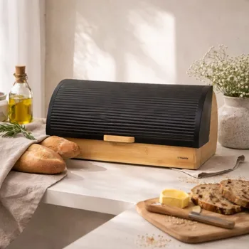 HOMLA Bambusový chlebník Tropea černý