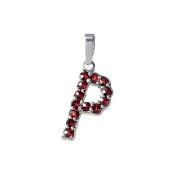 Přívěsek Stříbrný přívěsek s českým granátem, rhodiovaný - písmeno P