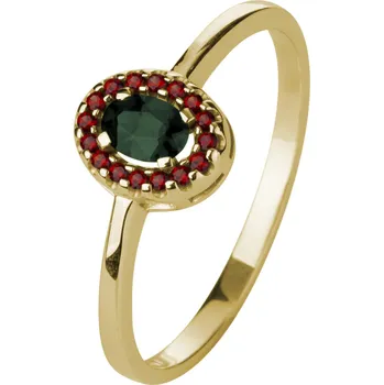 Prsten Stříbrný prsten s českým granátem a vltavínem, zlacený - ovál Velikost: 60
