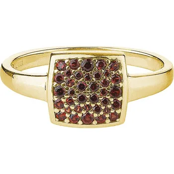 Prsten Stříbrný prsten s českým granátem, zlacený - obdélník Velikost: 54