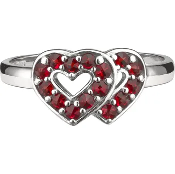 Prsten Stříbrný prsten s českým granátem, rhodiovaný - srdce Velikost: 61