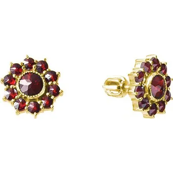 Náušnice Stříbrné náušnice s českým granátem, zlacené - květina Zapínání: balónek