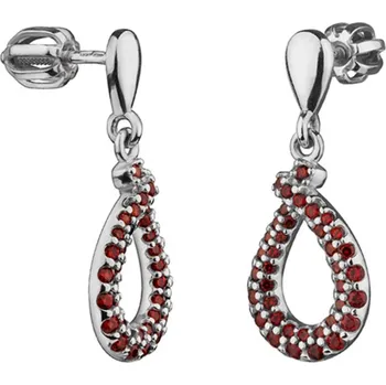 Náušnice Stříbrné náušnice s českým granátem, rhodiované - kapka Zapínání: klapka