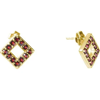 Náušnice Stříbrné náušnice s českým granátem, zlacené - čtverec Zapínání: puzeta