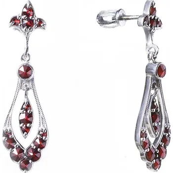 Náušnice Stříbrné náušnice s českým granátem, rhodiované - kapka Zapínání: puzeta