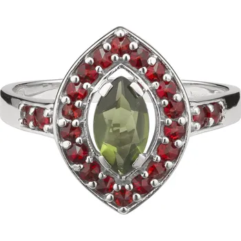 Prsten Stříbrný prsten s českým granátem a vltavínem, rhodiovaný - ovál Velikost: 52