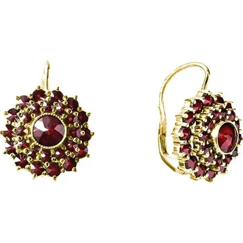 Náušnice Stříbrné náušnice s českým granátem, zlacené - květina Zapínání: balónek