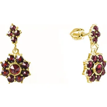 Náušnice Stříbrné náušnice s českým granátem, zlacené - květina Zapínání: puzeta