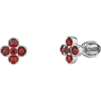 Náušnice Stříbrné náušnice s českým granátem, rhodiované - květina Zapínání: balónek
